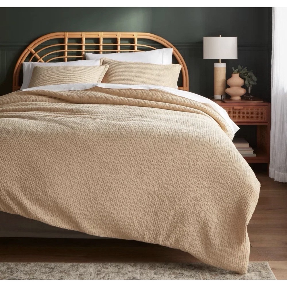 100% Cotton Threshold Burlap Brown Waffle Weave Duvet Set Full/Queen 3pc NWT